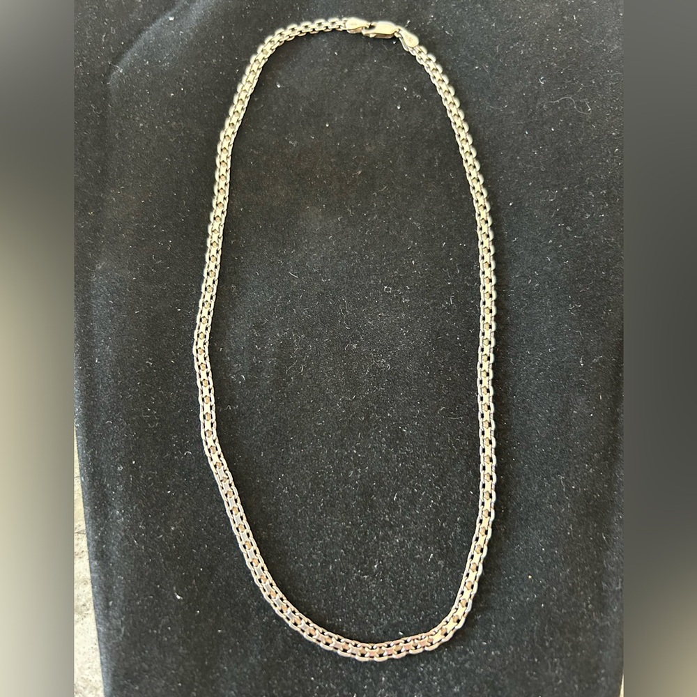 VINTAGE ITALIAN 925 STERLING SILVER FLAT BISMARK NECKLACE LENGTH  18” - Picture 3 of 7